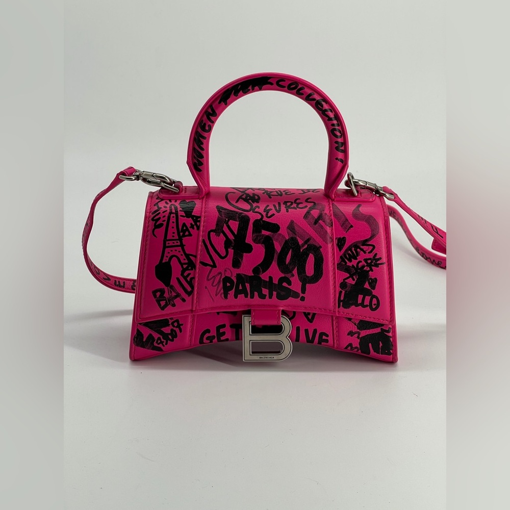 Balenciaga Graffiti Hourglass Top Handle Pink Leather Bag